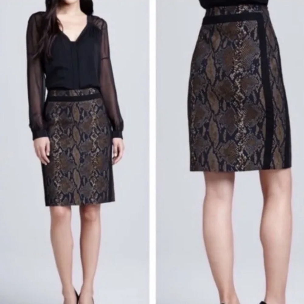 Diane Von Furstenberg Panel Marta Framed Python Animal Print Pencil Skirt Sz 4